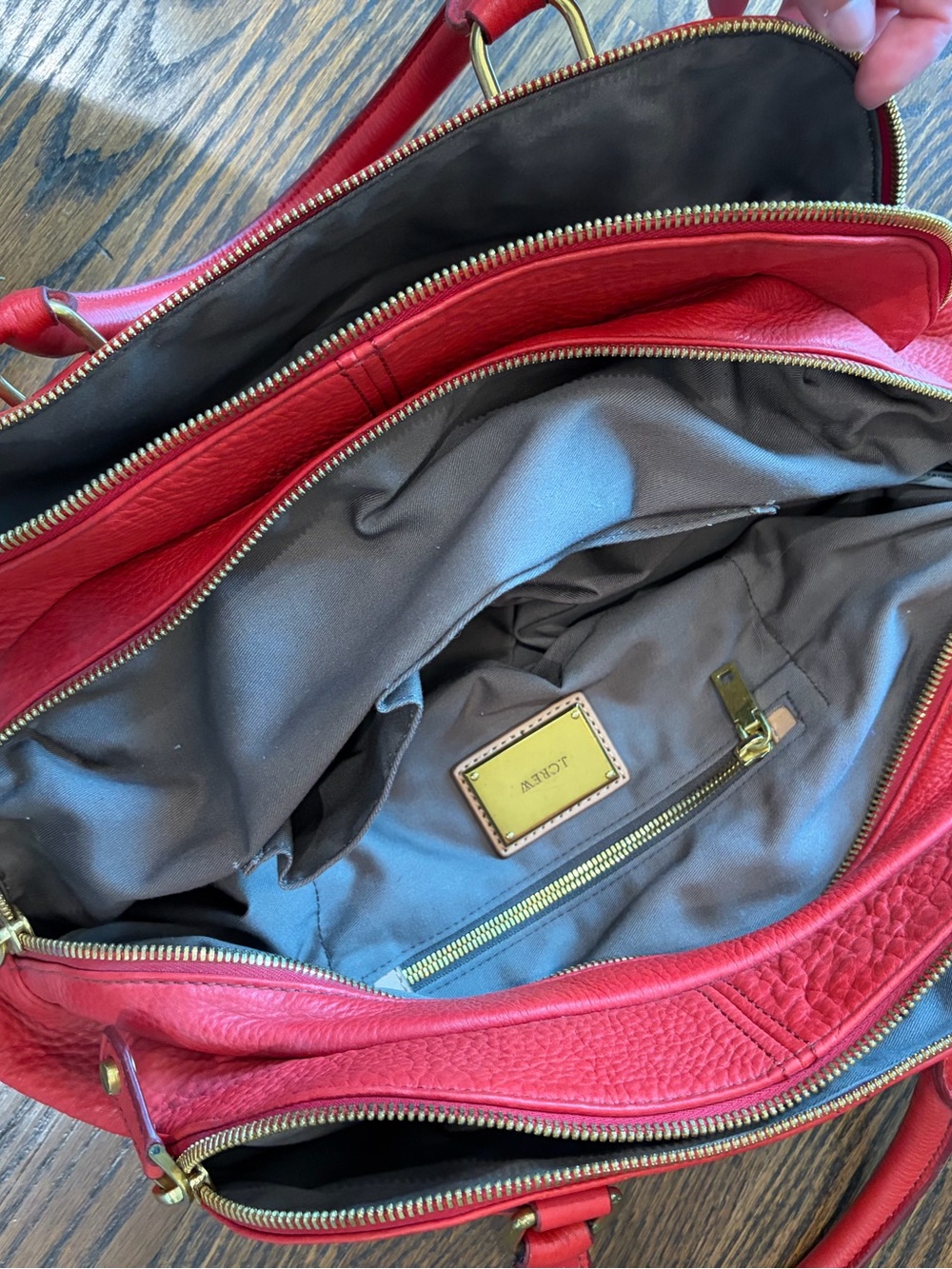 J. CREW Biennial Satchel Red Pebbled Leather Tri Compartment Shoulder Bag - Picture 14 of 14